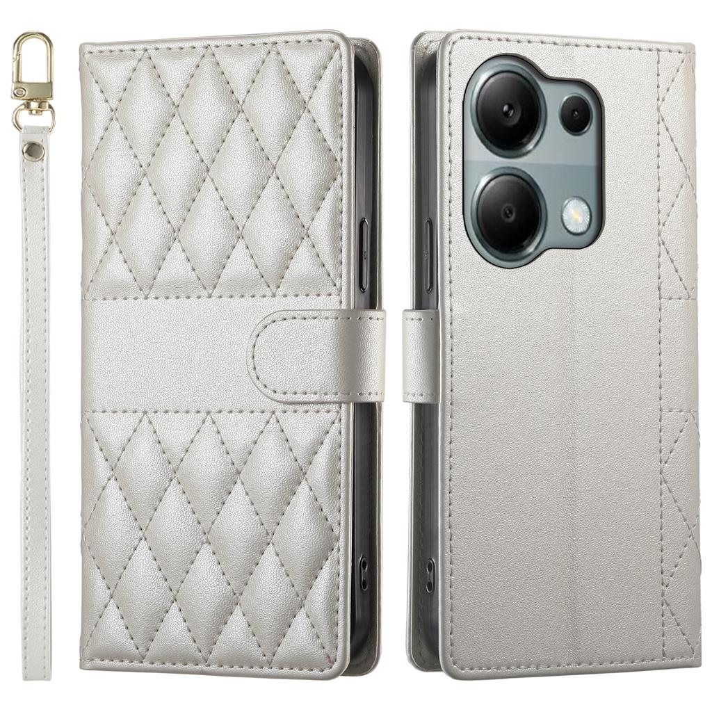 Etui dla Xiaomi Redmi Note 13 Pro 4G/Poco M6 Pro 4G, Pikowanie w romby, Portfel ze stojakiem, Skórzany pokrowiec na telefon z długim/krótkim paskiem