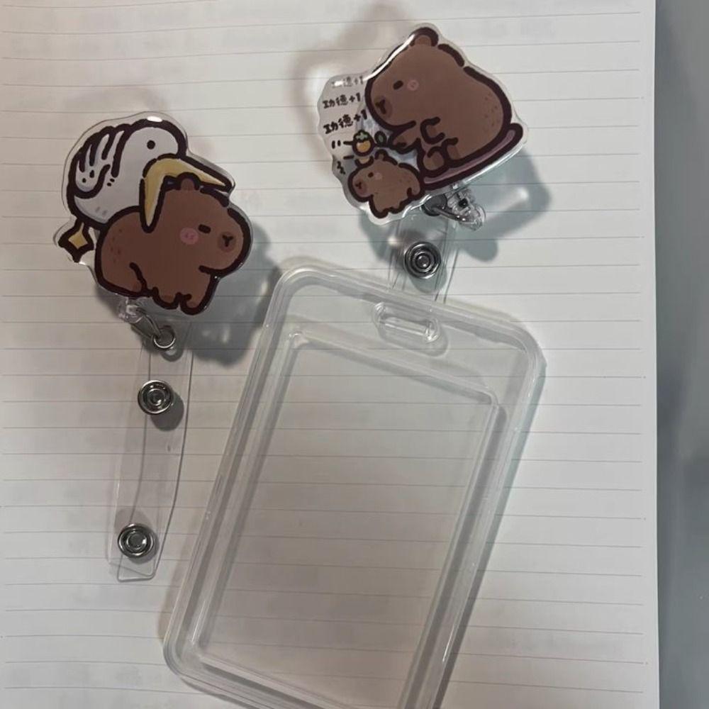 ID Card Clips Name Card Holder Acrylic Hospital Badge Holder Capybara Badge Reel  Office Supplies