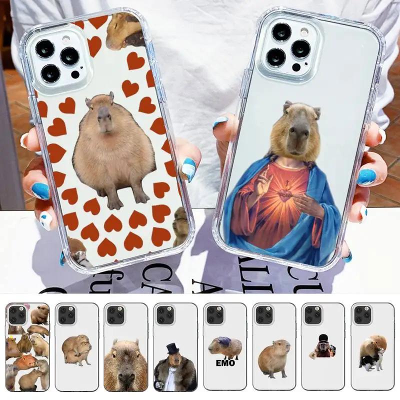 Cute Capybara Phone Case For iPhone 16 15 14 13 12 11 Pro Max Mini X Xs XR 7 8 Plus SE 2020 Transparent Case