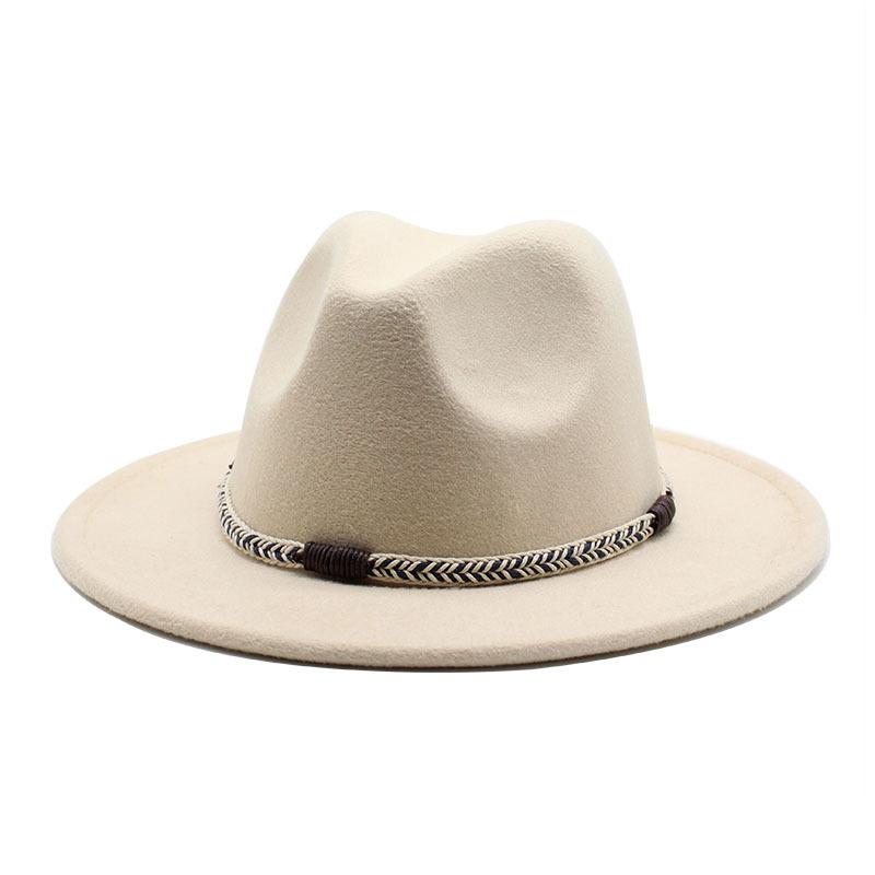 Wool Top Hat, Warm Big-Brimmed Felt Hat, Woven Rope, Retro Versatile Jazz Hat, Imitation Wool