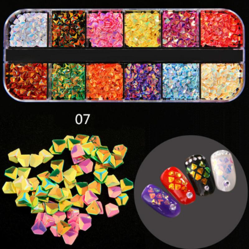 12 Grids Colorful Crystal Nail Art Rhinestones Acrylic Nail Stones Beads Studs Flat Back Shiny Tips 3D Nails Art Decorations