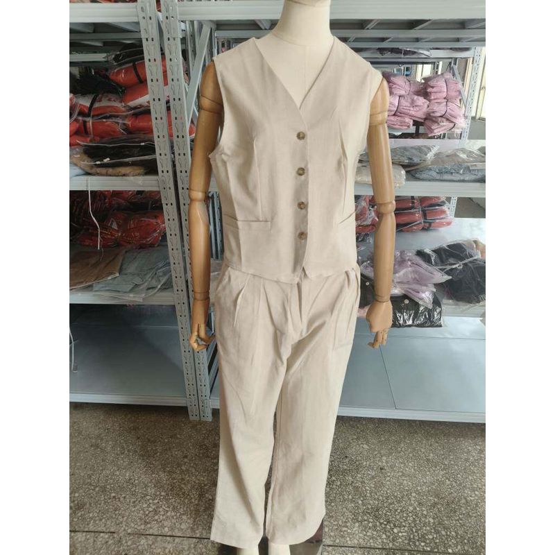 Vest and Casual Pants Two-Piece Set European and American Style 2025 Spring/Summer New Women s Fashion Sleeveless Vest and Low-Waist Pants Set Khaki S