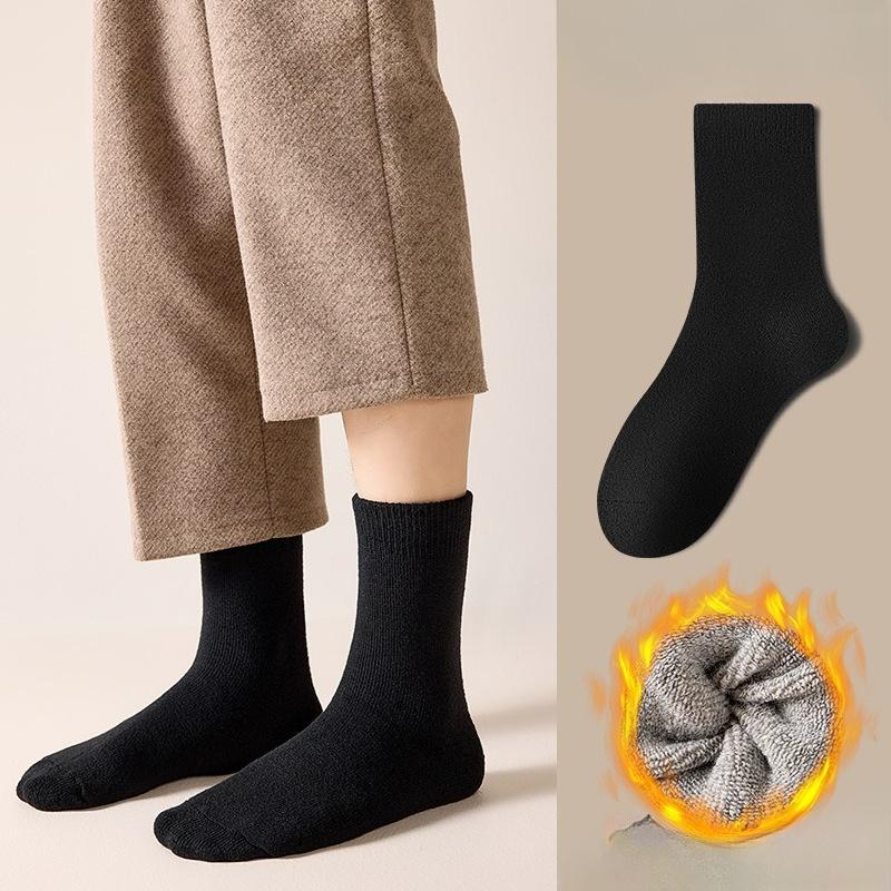 Wollsocken für Herren, Dicke mittelhohe Socken mit zusätzlichem Fleece für Herbst und Winter, Warme und geruchshemmende Kaschmir-Winter-Langsocken