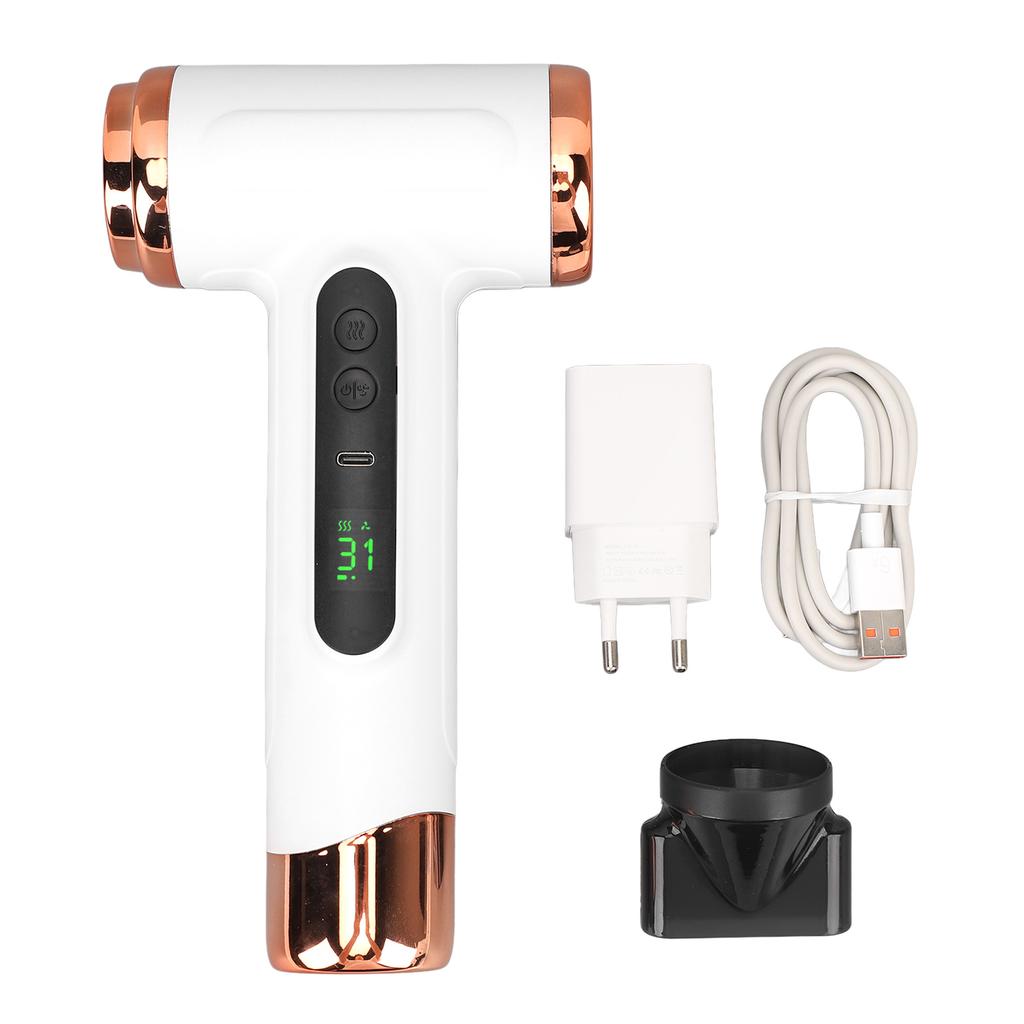 Cordless Hair Dryer Portable Travel Rechargeable Lightweight Hot Cold Blow 200W for Dormitory White