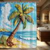1pc Extra Large Tropical Beach Shower Curtain - Wide Bathroom Window Coverage with Palm Tree, Vibrant Coastal Decor, Machine Was