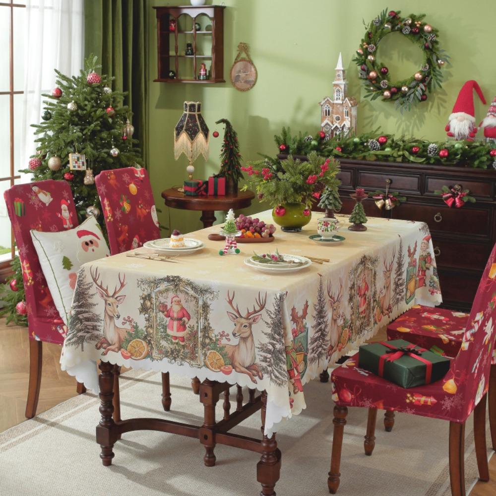 Weihnachtstischdecke Digitaldruck Wasserdicht Feiertags-Esstischdecke für Runde Schreibtischdeko