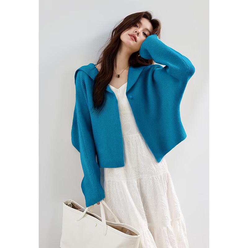 

VICTORIA&VERA Women s Navy Collar Knitted Cardigan M