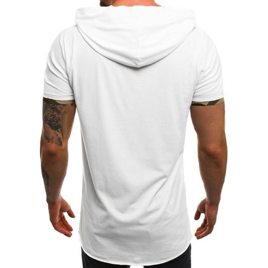 Men Causal Short Sleeve Ripped Irregular Hem Slim Blouse T-shirt Fitness Hoodie