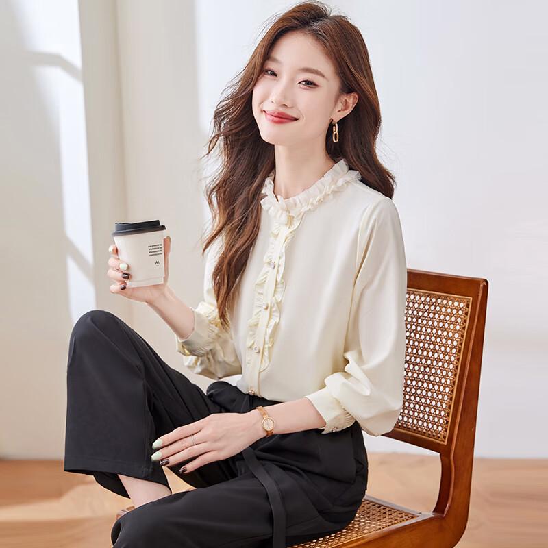 Women's Ruffled Stand Collar Long Sleeve Blouse