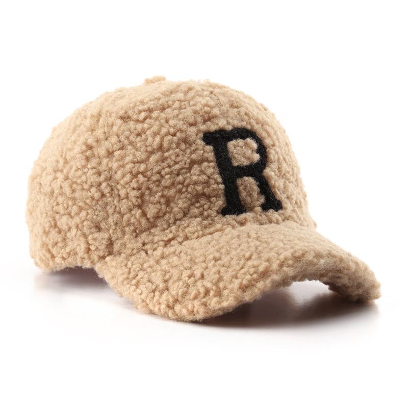 Autumn and Winter Lamb Wool Letter Embroidery Cap Outdoor Sports Leisure Cold Baseball Hat