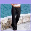 Women Long Linen Trousers With Comfortable Loose Fit And Elegant Straight Style In Classic Black And White Colors