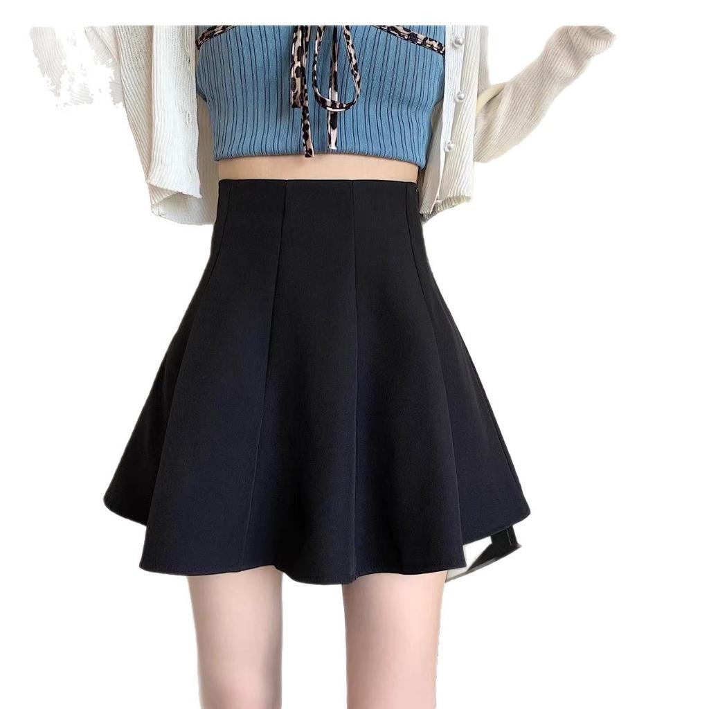 Damen Frühling 2026 Schwarzer High-Waist A-Linien Rock – Aufgebauscht, Schlankmachend Petite Schirmform