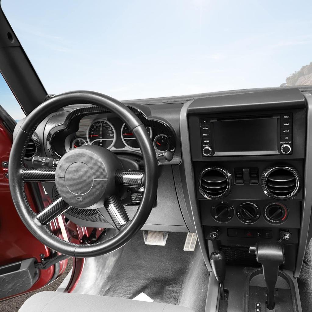 Carbon Fiber 14PCS Full Set Interior Trim Kit for 2007-2010 Jeep Wrangler JK JKU,Air Outlets A Pillar Speaker Glove Box Handle Dashboard Cover Trim