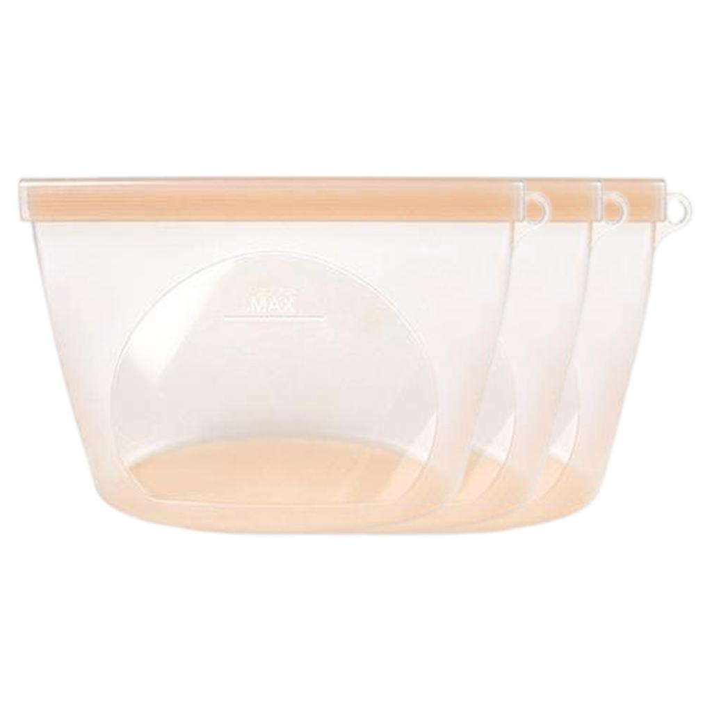 3pcs 1000ml Kitchen Storage Silicone Bags Reusable Food Grade Silicone Leakproof Freezer Bags with Built-In Seal for Refrigerator and Pantry