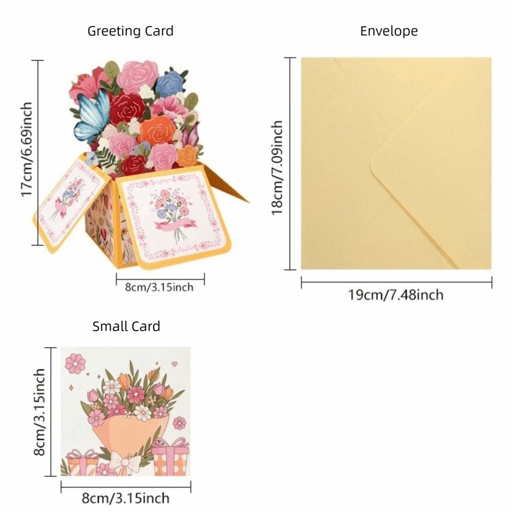 Creative Pop Up Mothers Day Cards Floral Bouquet Best Wishes 3D Greeting Cards Handmade Gift Wishes Card Mothers Day Gift