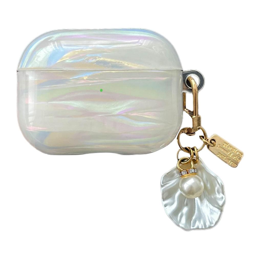 

For AirPods Pro 2 Case IMD Soft TPU Protective Cover with Pearl Shell Pendant A