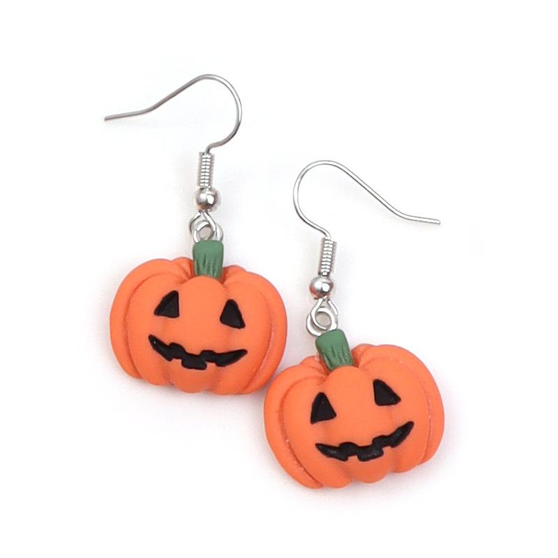 Hiphop Halloween Earrings Women Bat Pumpkin Lamp Spider Web Witch Hat Ghost Pendant Ear Dangle Earrings Wholesale Resin Jewelry