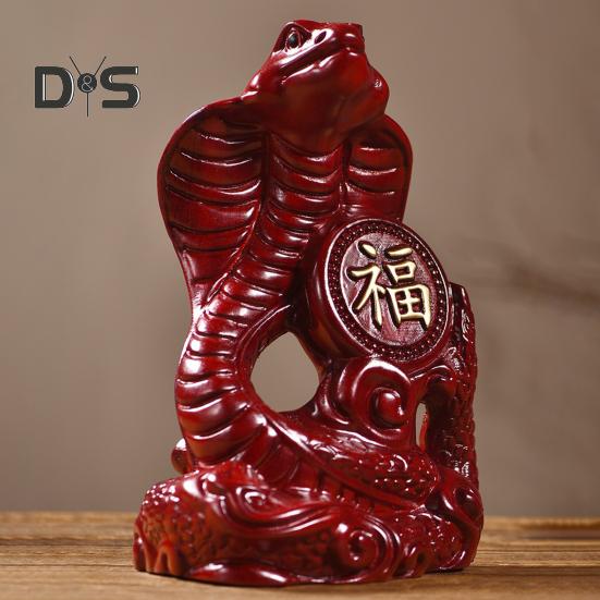 Schlangenstatue mit chinesischem Sternzeichen, kleine hölzerne Feng-Shui-Tierfigur, Schlangenskulptur zum Neujahrsfest 2025, Heim- und Bürodekor für Glück, Erfolg, Reichtum