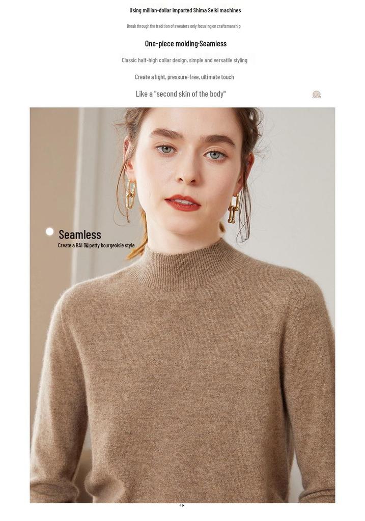 Women's Cashmere Half-High Neck Slim-Fit Sweater – Soft, Smooth, and Stylish Design
