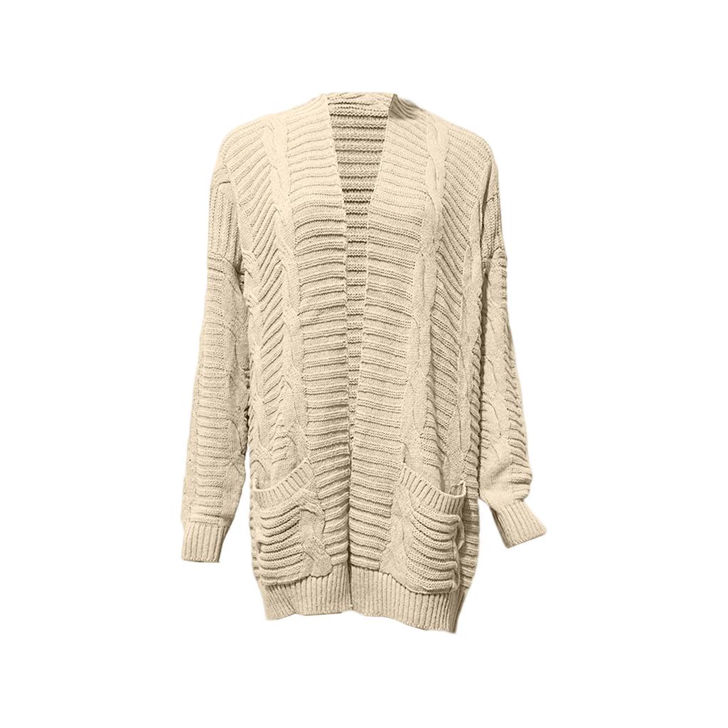 Fashionable Women's Knitted Cable Cardigan Sweater Mid-length Twisted Rope Cardigan Coat