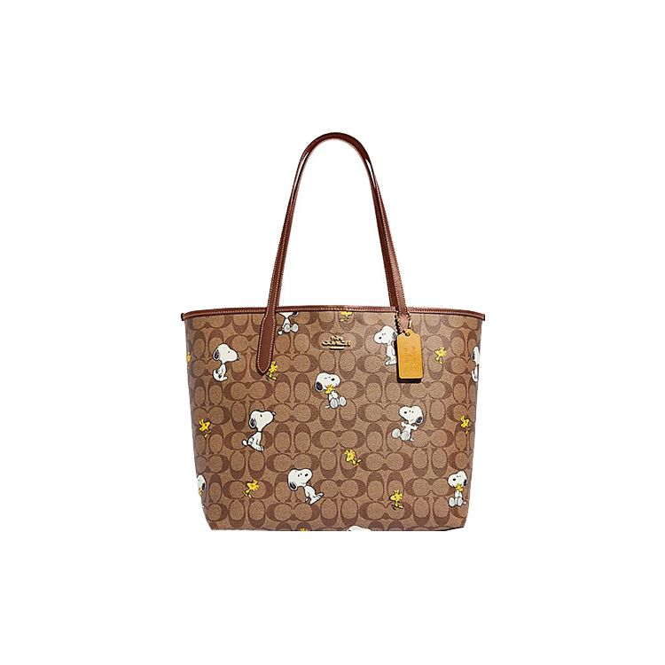 Coach Women's Brown X Peanuts Snoopy Dempsey 33 Classic Monogram Buckle Closure Tote Bag Tote Cf166-Imt1o
