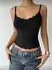 Women Slim Fit Cami Top Lace Trim Solid Color Spaghetti Strap Cropped Camisole Sexy Y2K Tank Top ZY‑9915