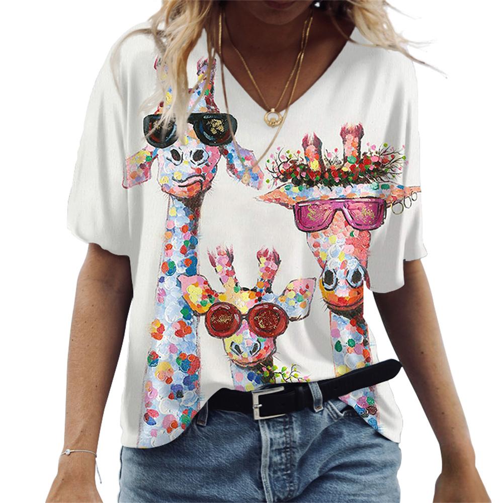 Summer Owl T-Shirts Animal 3D Print Women V-Neck Short Sleeve T Shirt Streetwear Y2K Casual Tees Harajuku Tops Female Clothing