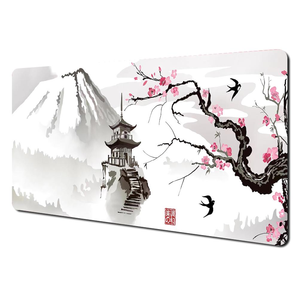 Ink Wash Style Cherry Blossom Pagoda Scenery Large Mouse Pad Desk Mat Pc Accessories Gaming Pad Office Rug Mouse Carpet Mousemat