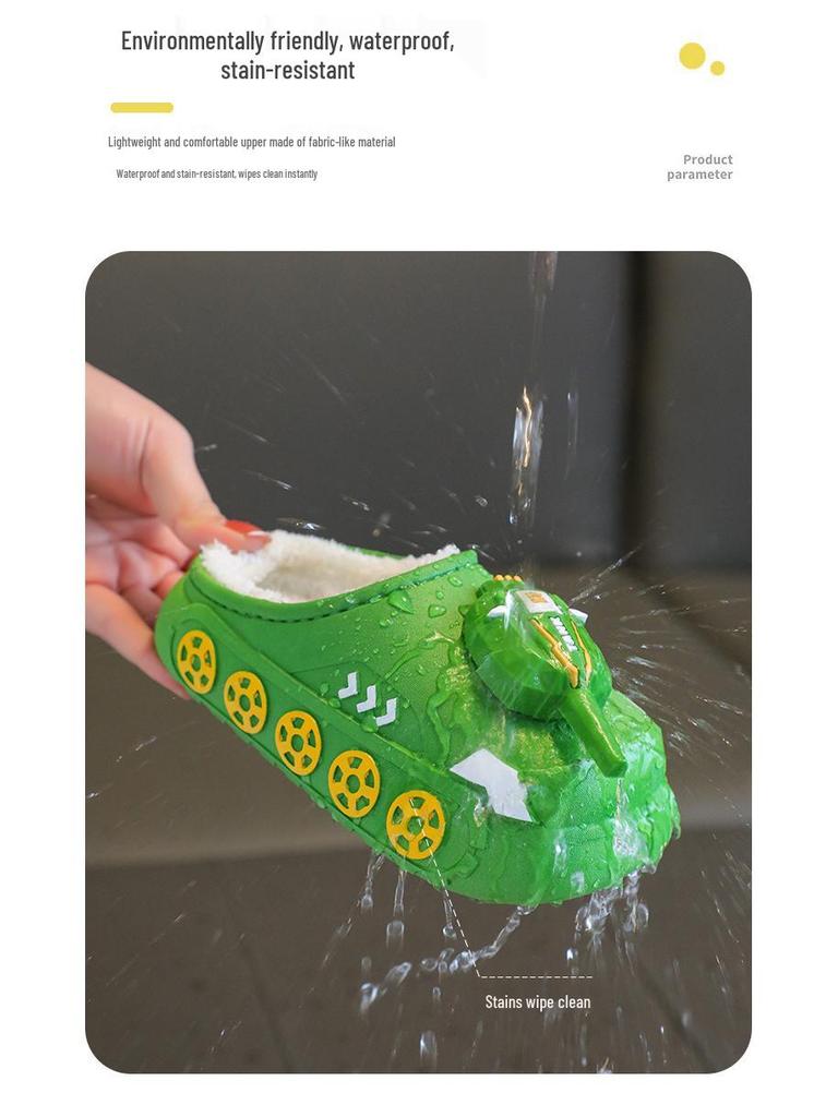 Children's Cute Cartoon Tank Rocket Velvet Warm Winter Slippers