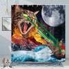 Funny Cat Dinosaur Shower Curtain Fishing Japanese Ocean Wave Rustic Wood Farmhouse Fabric Kids Bath Curtains For Bathroom Decor