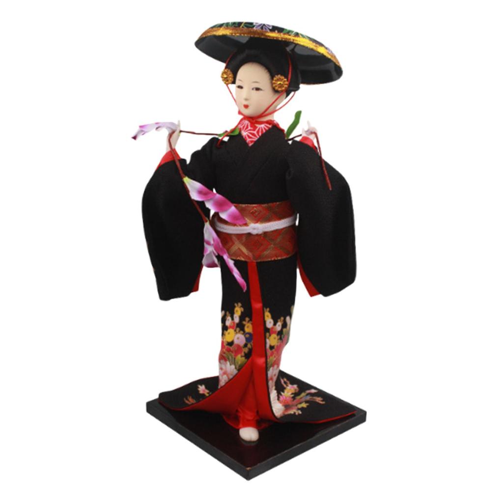 Ethnic Japanese Geisha Girl Statue Miniature Figurine Free Standing Kimono Doll Asian Geisha Doll for Home Office Decoration