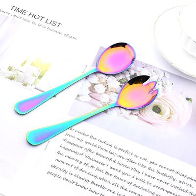 Multicolor Dinnerware Set Salad Spoons Fork Stainless Steel Set 2 PCS Gold Cutlery Silverware Set Unique Dessert Spoon Fork Cutlery
