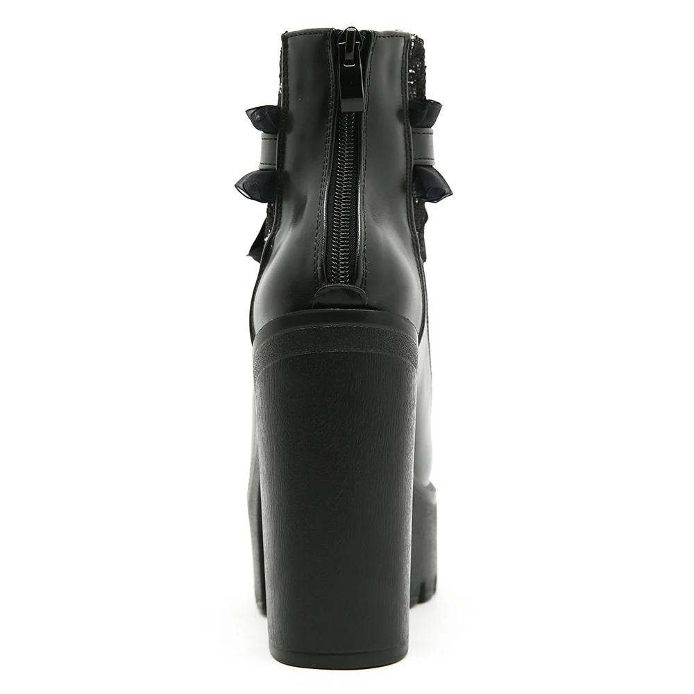 Gothic Patchwork aus Spitze High Heel Stiefeletten für Damen Reißverschluss Klobige Absätze Plateau Kurze Stiefel Nachtclubschuhe Herbst