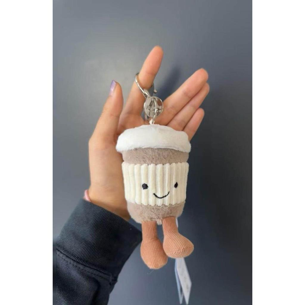Cute Coffee Cake Plush Pendant Soft Stuffed Food Toy Fluffy Keychain Gift for Kids Birthday Christmas Bag Home Decor