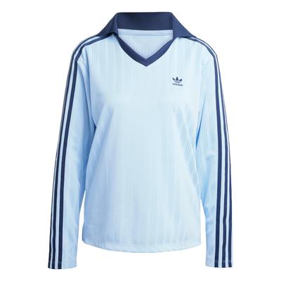Originals Adicolor Casual Comfortabel Veelzijdig Mode V-hals Lange Mouw Poloshirt Dames tops Hemelsblauw JD2604