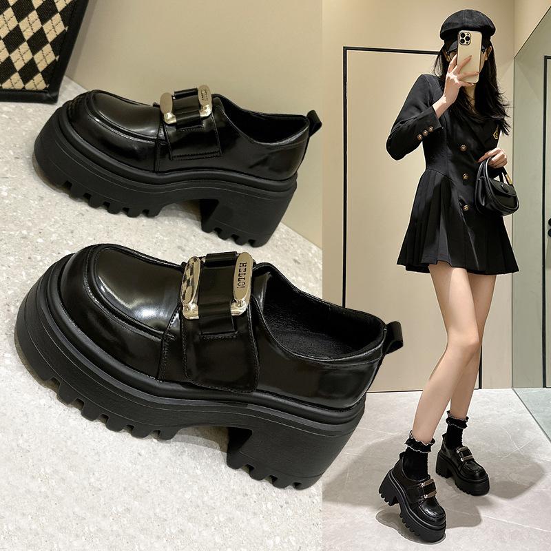 Cowhide Platform Loafers Women's Spring 2025 Velcro Versatile British Style Small Leather Shoes Single Shoes High Heel
