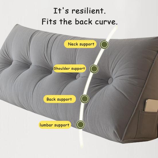 Headboard Backrest Wedge Triangle Pillow With Side Pocket Removable Cover Headboard Wedge