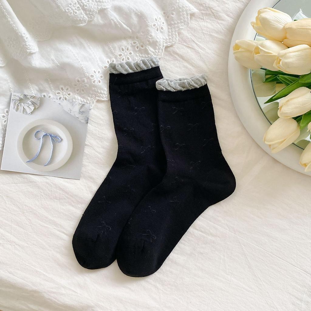 Boneless Socks, Women'S Thin Hollow Tube Socks, Bow Ballet Style Women'S Socks, Bubble Mouth Lace Piles Of Socks