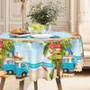 Hello Summer Seaside Round Table Cloth, Bus + Tropical Garland, Beach Resort Table Cloth