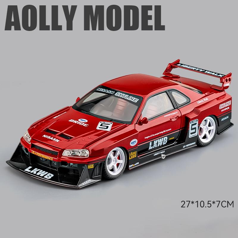 ABE4 1:18 Nissan GTR R34 Skyline S15 LBWK Alloy Car Model Sound and Light Pull Back Children's Toy Car Collectibles Birthday Gift Toy
