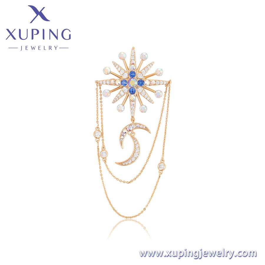 A00910876 Xuping Jewelry Charm Jewelry Snowflake Shape Pearl Inlaid Diamond Moon Pendant Fringe 18K Gold Brooch 18K Gold Plated