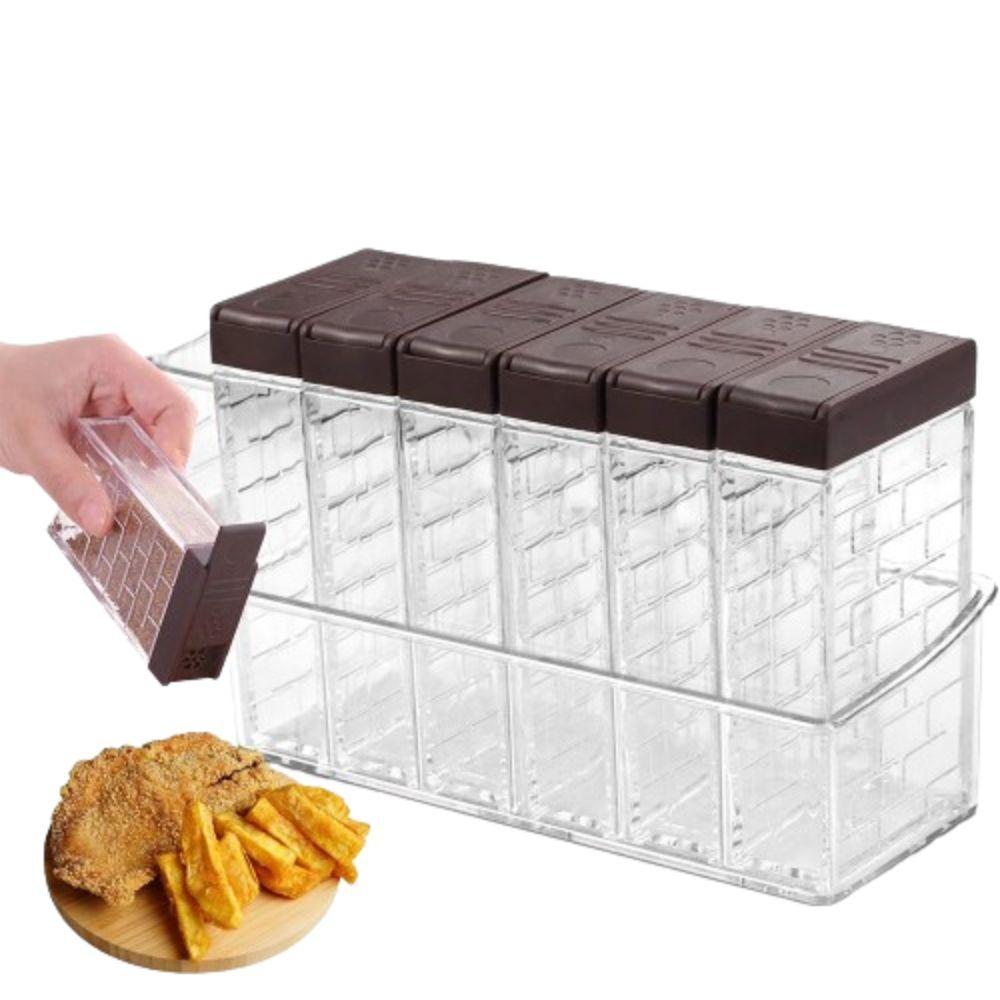 6Pcs/Set 6-in-1 Spices Container Set Plastic Double Opening Cover Seasoning Bottle with Lid with Tray Seasoning Storage Box BBQ