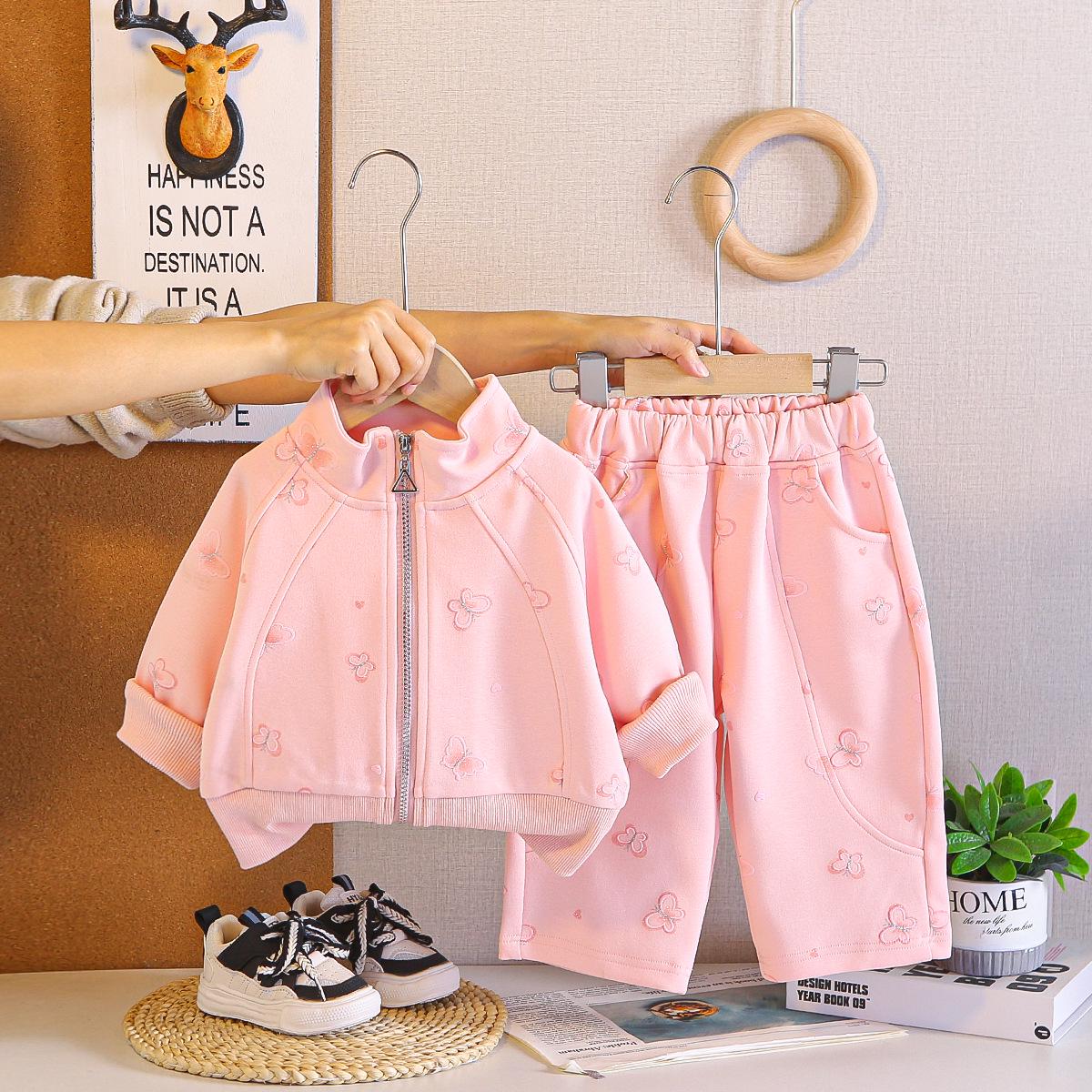 2026 Spring Girls  Butterfly Hoodie & Long Sleeve Set – Fashionable Two-Piece Outfit 100cm розовый