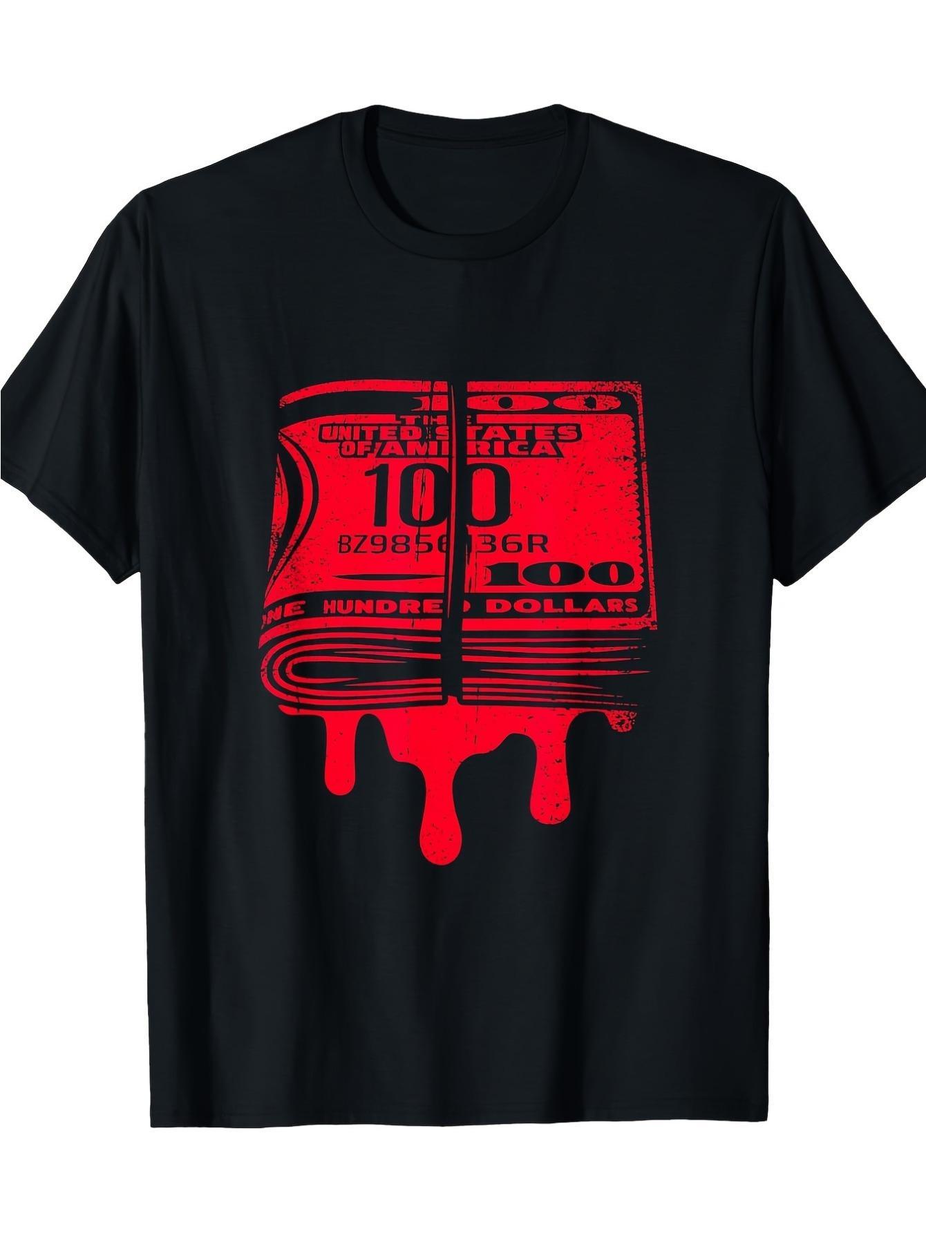 MenS Vintage Oversized TShirt with Red Dripping 100 Bill Graphic Print Soft Breathable Fabric Loose Fit Crewneck S