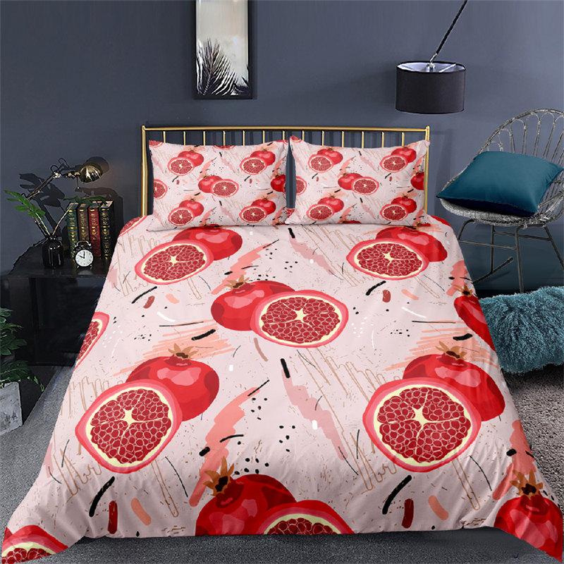 Sommerfrüchte Bettbezug Granatapfel Orange Zitrone Muster 3D Druck Bettwäscheset für Kinder Jungen Mädchen Teenager mit Kissenbezügen Dekor