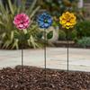 3 Pcs 15.5'' Flower Garden Stakes Colorful Metal Flower Yard Art Outdoor Rust Proof Plant Sticks for Lawn Patio Pathway Decoration