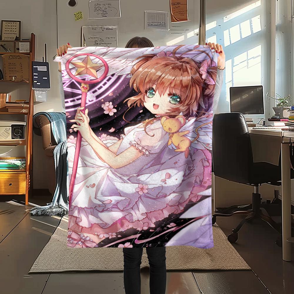 1Pc Anime Sakura Print Flannel Blanket, High Quality Comfortable for All Seasons, Home Decor, Warmth and Comfort, Perfect for Christmas Gifts