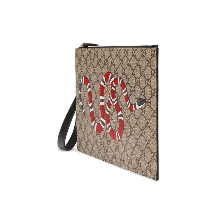 Gucci Coral Snake Print Vintage Logo Detachable Wrist Strap Canvas And Leather Clutch Men clutch Ebony Black 473904-GZN1N-8666
