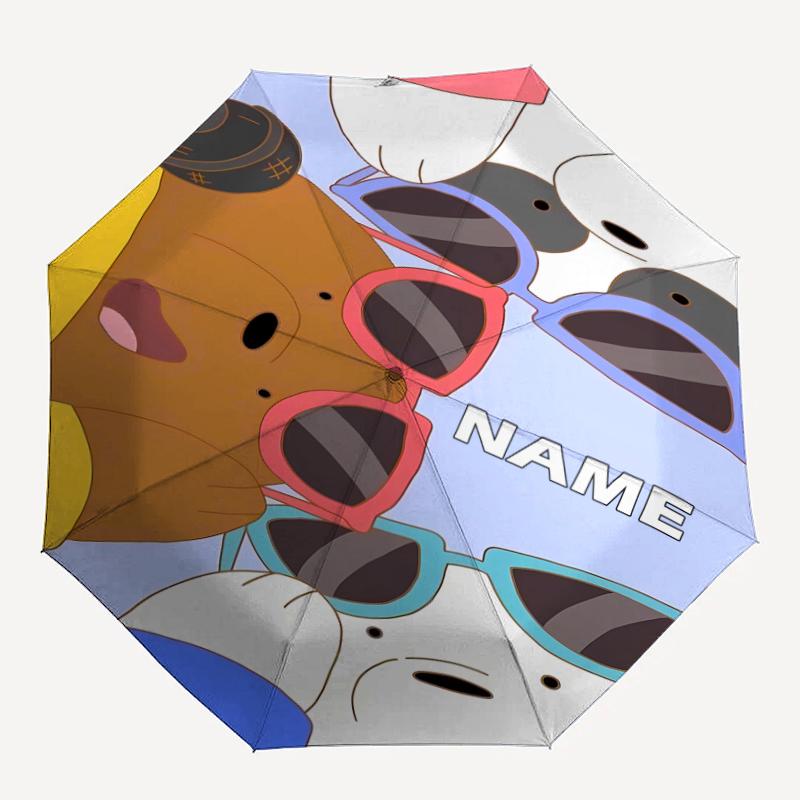 Custom Name We Bare Bears Theme Automatic Umbrella, Lightweight & Portable, 8 Rib, Perfect for Outdoor Travel, Birthdays, Christmas, Gifts.