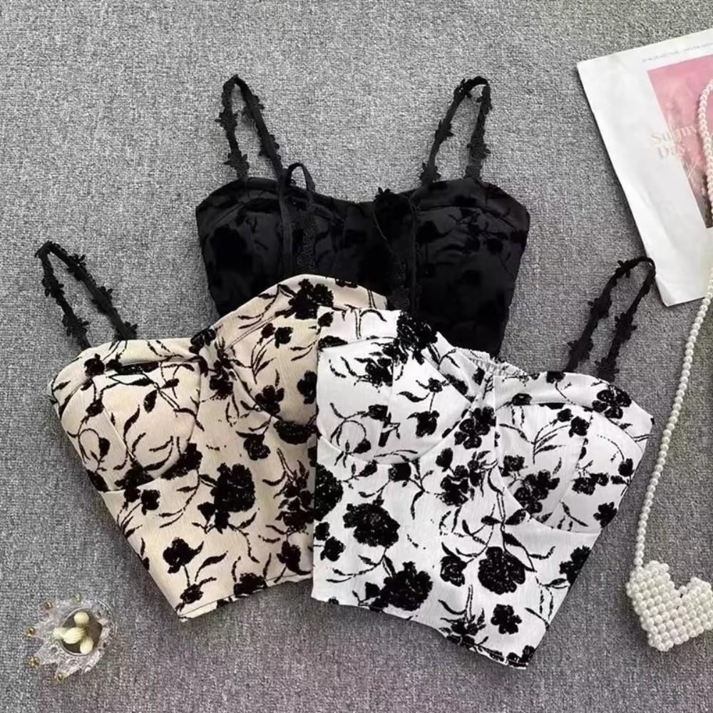 Padded Bra Elastic Camis Underwear Floral Print Corset Vest Women Tank Tops Sleeveless Blouse